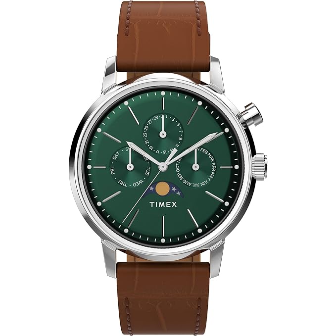 TIMEX Marlin Analog Green Round Dial & Brown Leather Strap Band Water Resistant Men's Wrist Watch