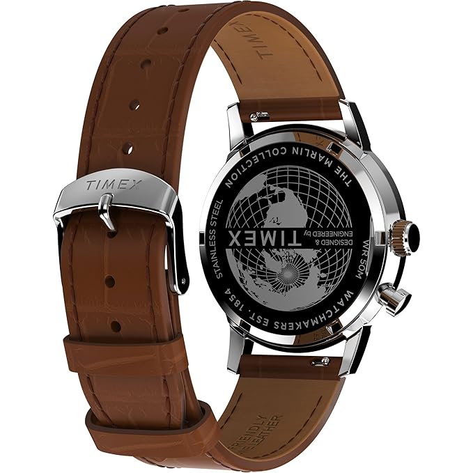 TIMEX Marlin Analog Green Round Dial & Brown Leather Strap Band Water Resistant Men's Wrist Watch
