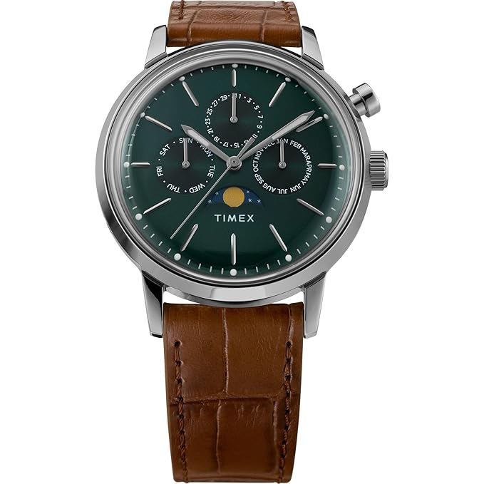 TIMEX Marlin Analog Green Round Dial & Brown Leather Strap Band Water Resistant Men's Wrist Watch