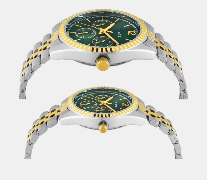 Timex  Trendline Couple Quartz Green Dial Multi-Function Stainless Steel WatcH