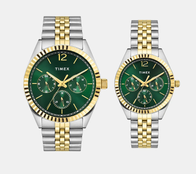 Timex  Trendline Couple Quartz Green Dial Multi-Function Stainless Steel WatcH