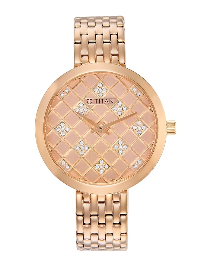 Titan Purple Unending Beauty Rose Gold Dial Women Watch with Stainless Steel Strap