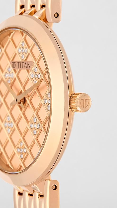 Titan Purple Unending Beauty Rose Gold Dial Women Watch with Stainless Steel Strap