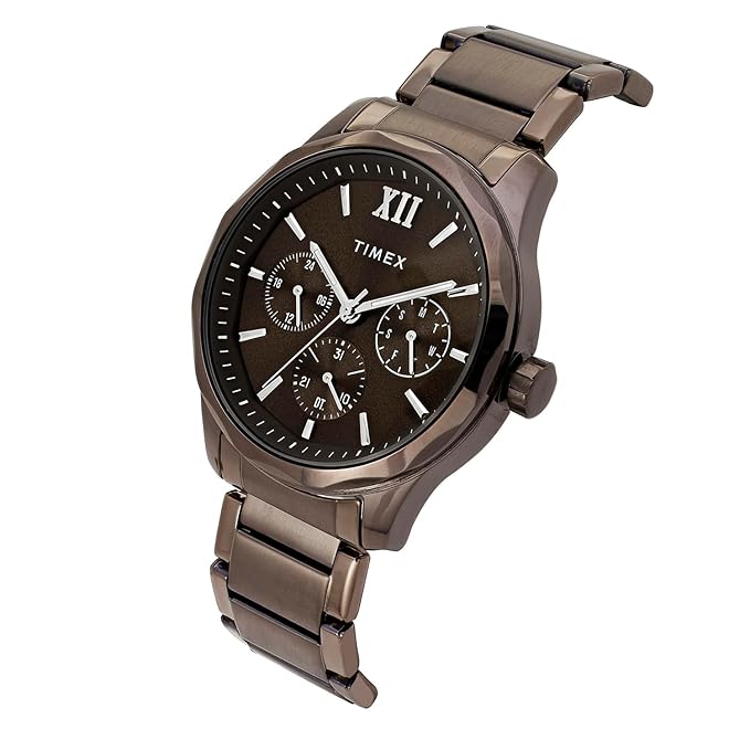 TIMEX Analog Watch for Man with Brown Round Dial & Brown Stainless Steel Bracelet Band Water Resistant Men's Wrist Watches