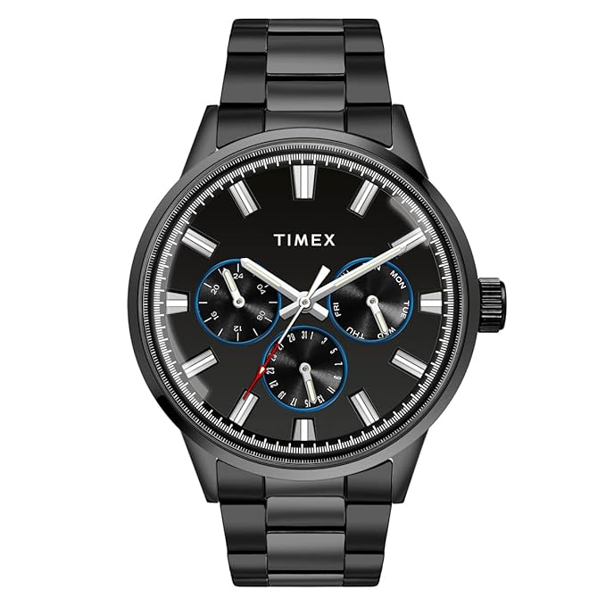TIMEX Analog Watch for Man with Black Round Dial & Black Stainless Steel Bracelet Band Water Resistant Men's Wrist Watches