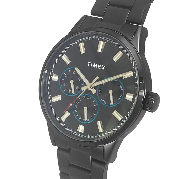 TIMEX Analog Watch for Man with Black Round Dial & Black Stainless Steel Bracelet Band Water Resistant Men's Wrist Watches
