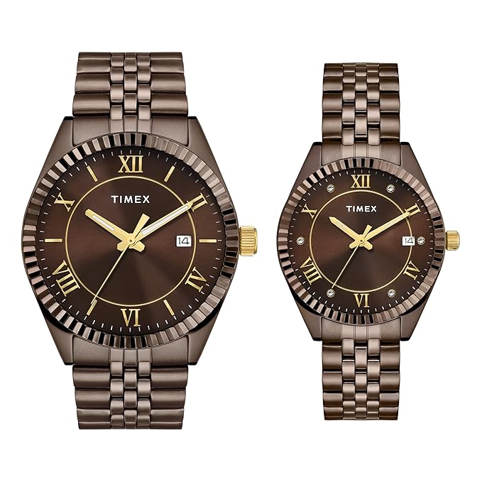 TIMEX Trendline Brown Round Dial Analog Pair Watch