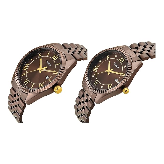 TIMEX Trendline Brown Round Dial Analog Pair Watch