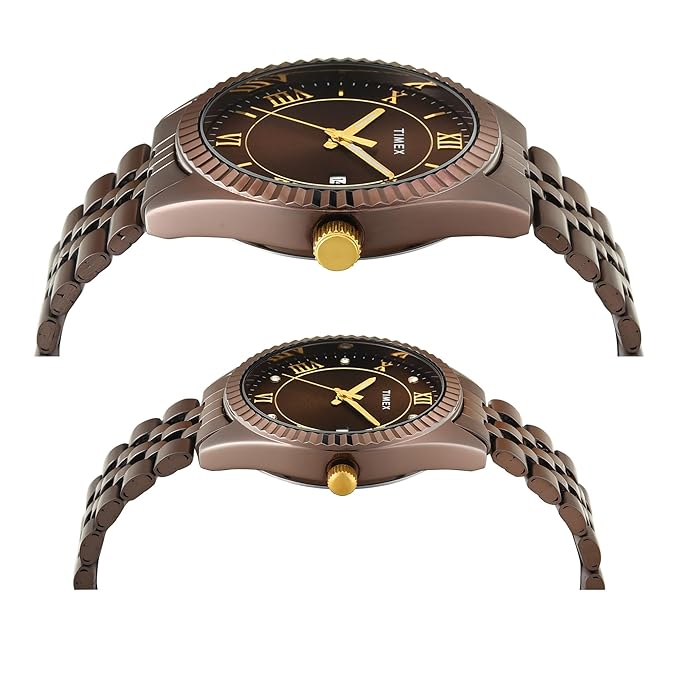 TIMEX Trendline Brown Round Dial Analog Pair Watch