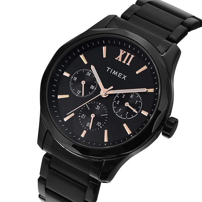 TIMEX Analog Watch for Man with Black Round Dial & Black Stainless Steel Bracelet Band Water Resistant Men's Wrist Watch