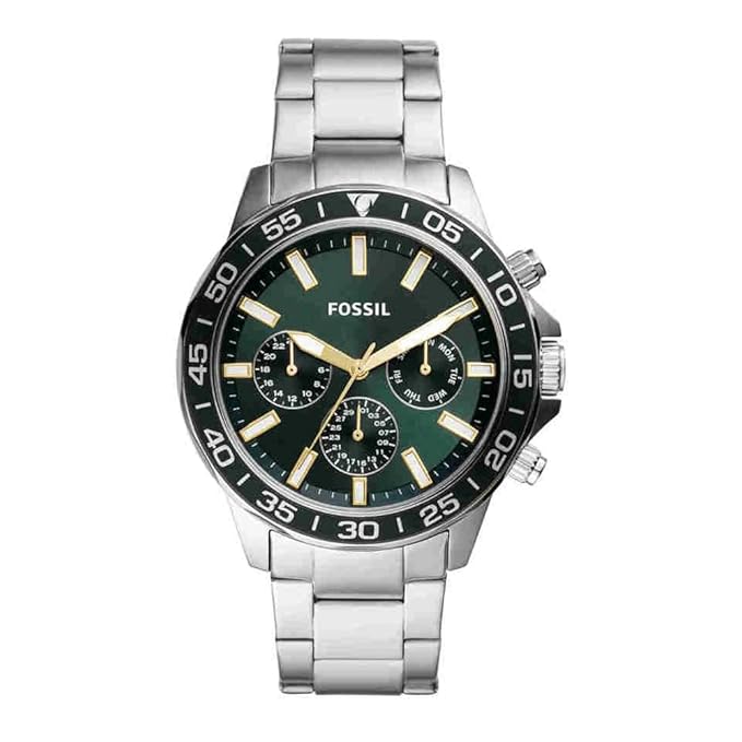 Fossil Bannon Analog Stainless Steel Green Dial Silver Band Men's Watch