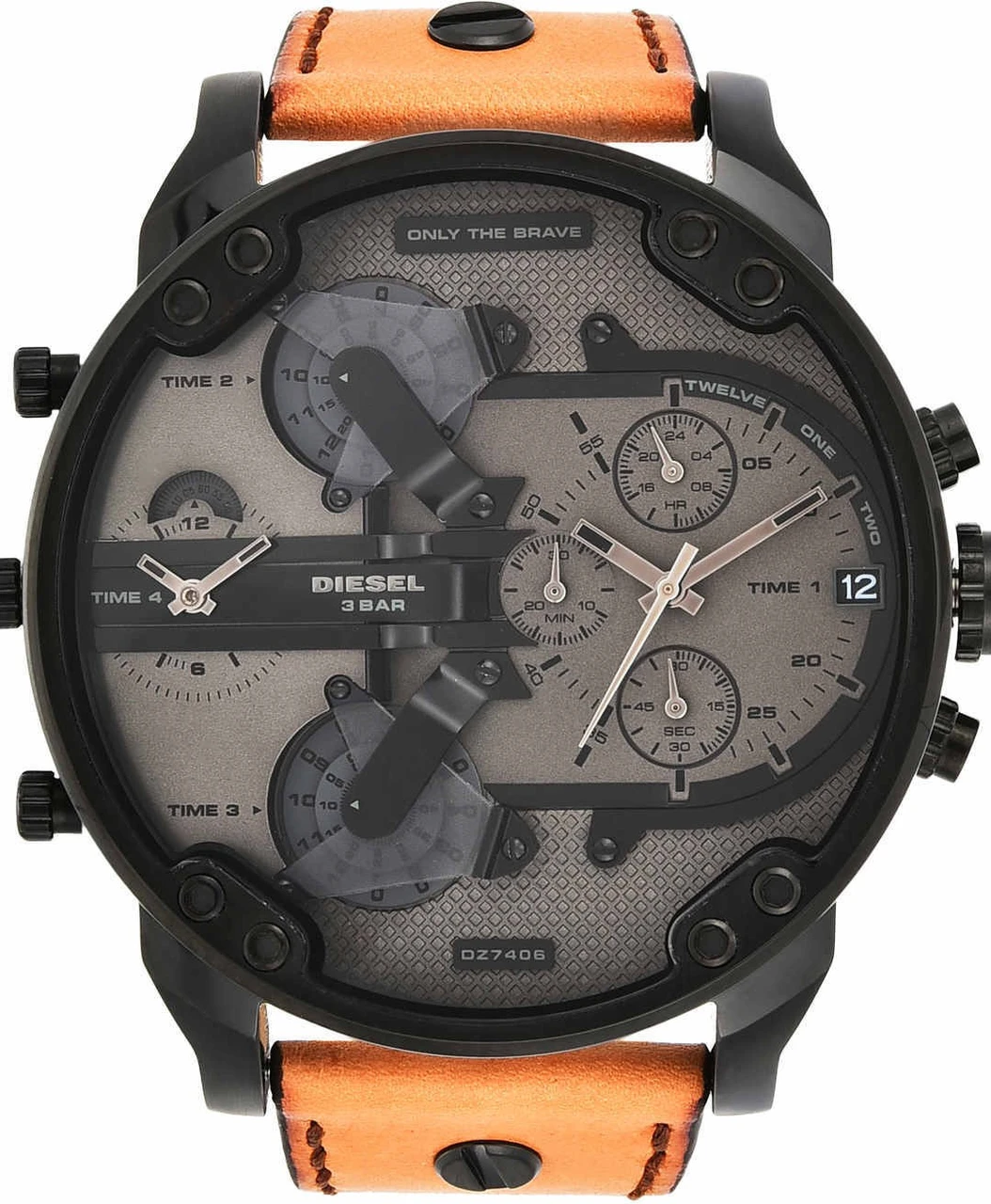 Diesel Men's Mr. Daddy 2.0 Black IP and Brown Leather Chronograph Watch Analog Watch  - For Men