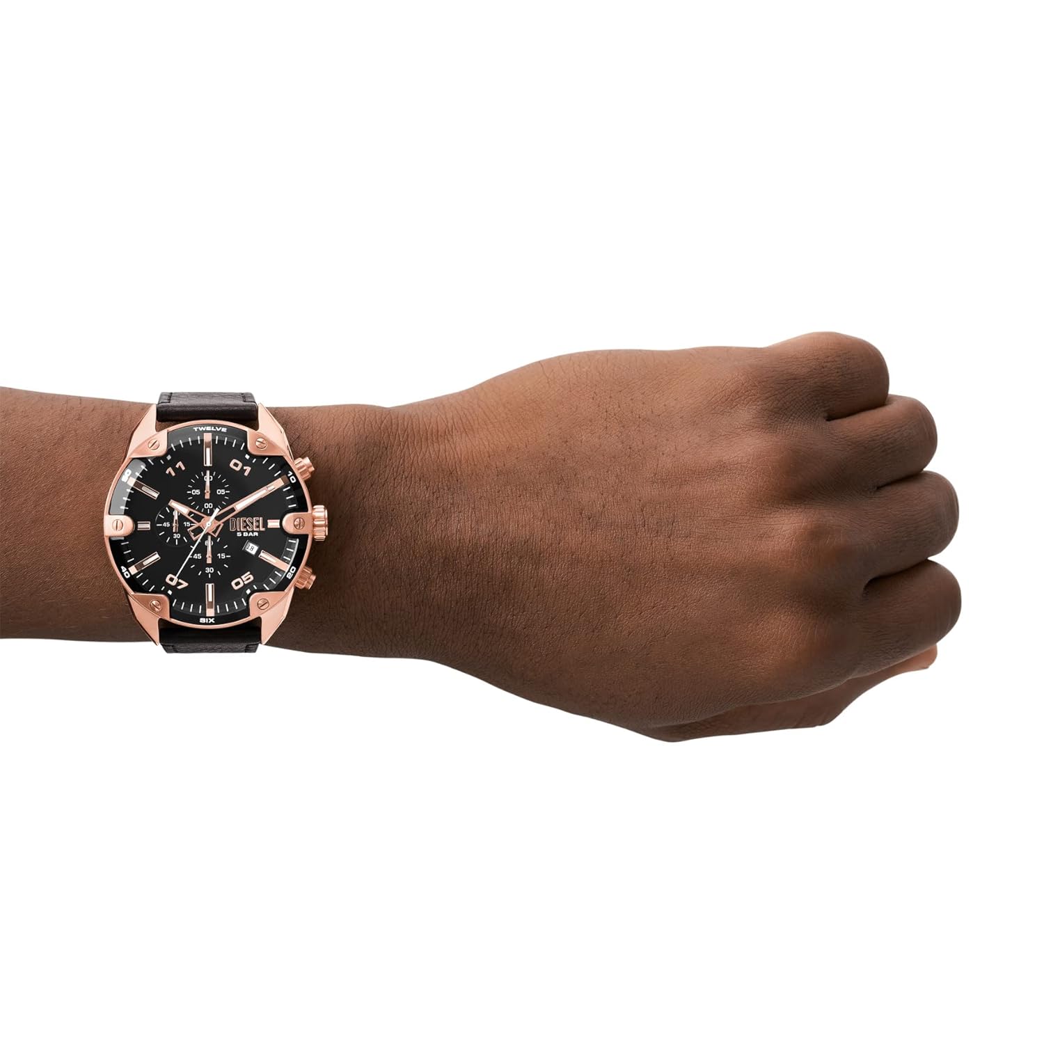 Diesel Leather Spiked Analog Black Dial Men Watch
