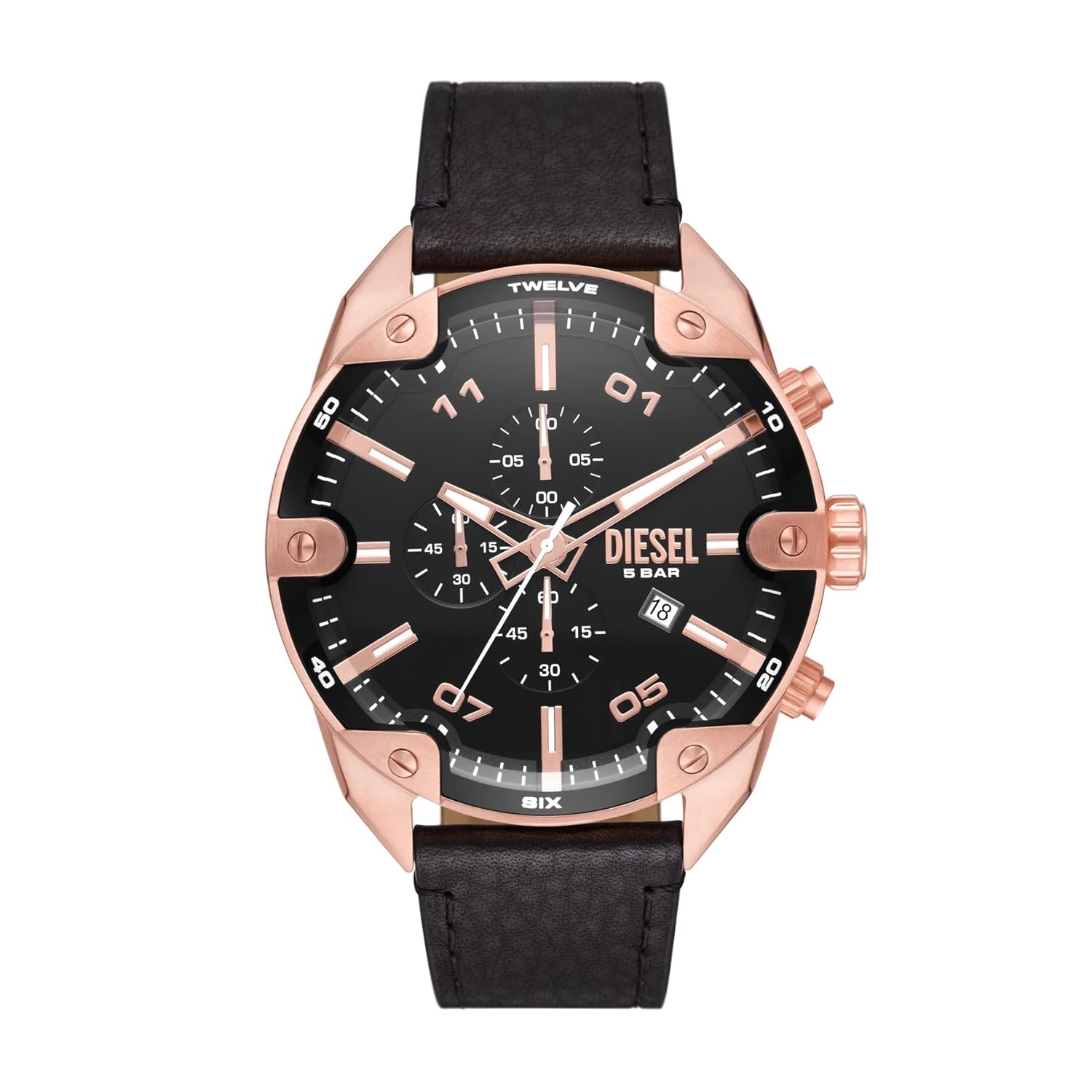 Diesel Leather Spiked Analog Black Dial Men Watch