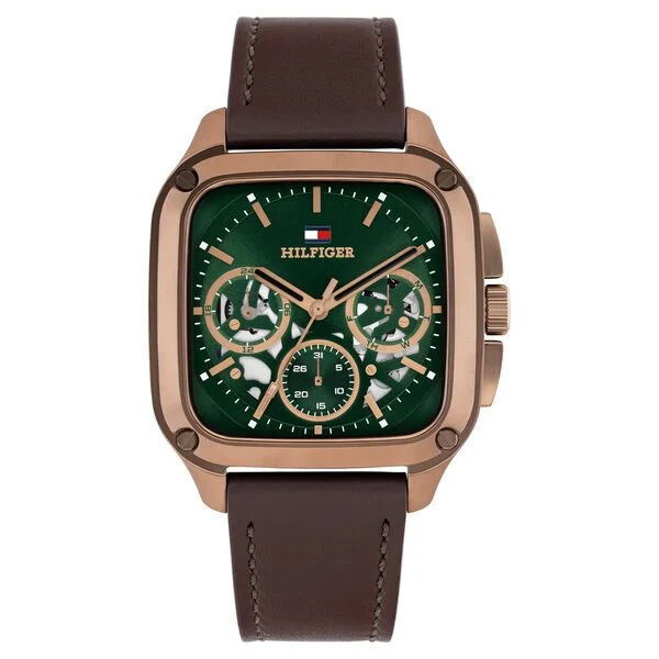 TOMMY HILFIGER green Herald 39 mm Green Dial Leather Analogue Watch For Men