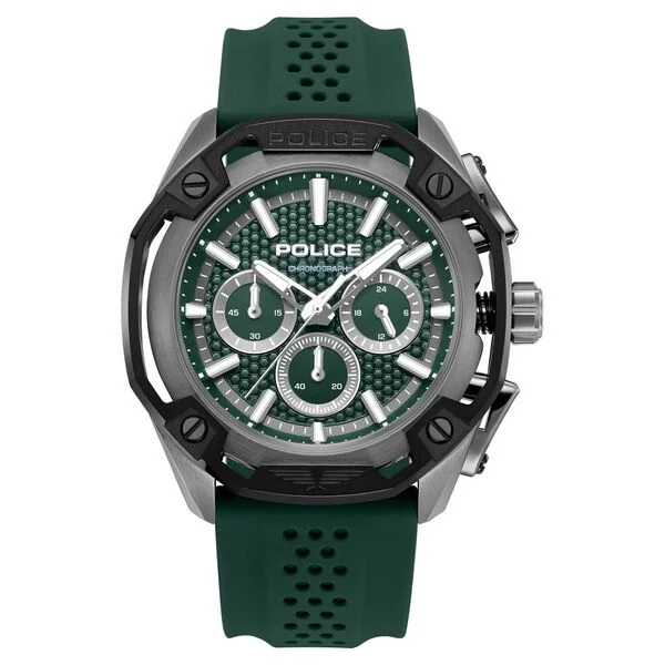 Police Quartz Multifunction Green Dial Green Silicone Strap Watch For Men