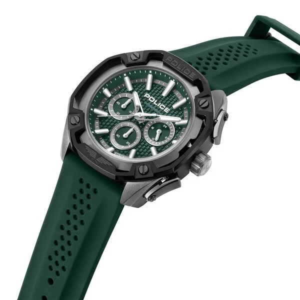 Police Quartz Multifunction Green Dial Green Silicone Strap Watch For Men