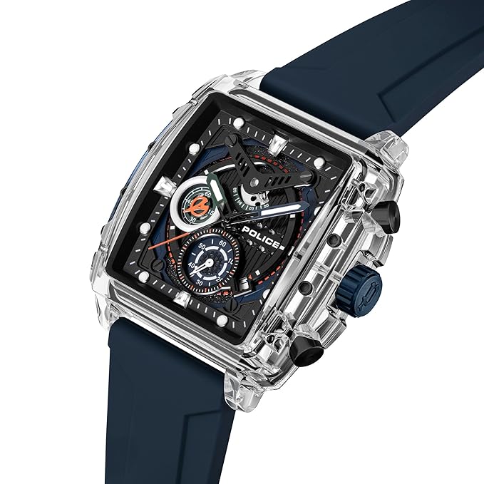 Police Quartz Chronograph Black Dial Multicoloured Color Silicone Strap Watch For Men