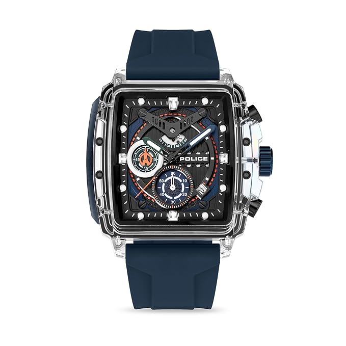 Police Quartz Chronograph Black Dial Multicoloured Color Silicone Strap Watch For Men
