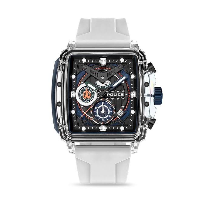 Police Quartz Chronograph Black Dial Multicoloured Color Silicone Strap Watch For Men