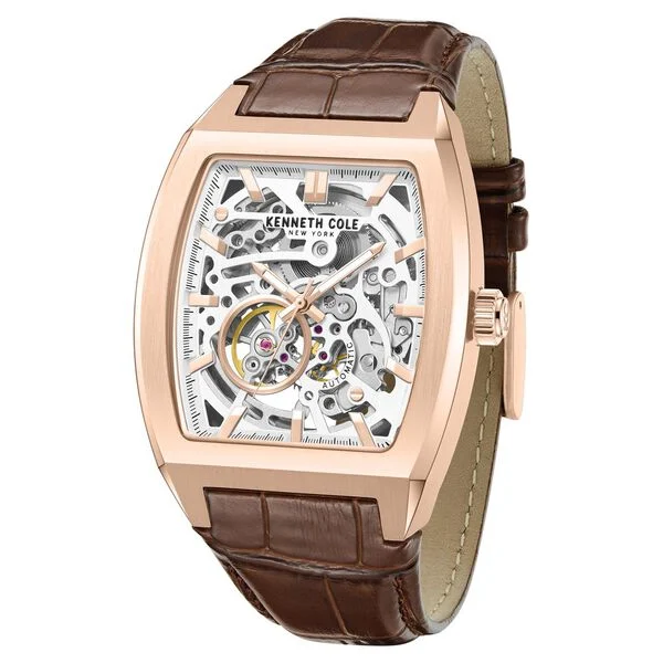 Kenneth Cole Automatic White Dial Leather Strap Watch For Men
