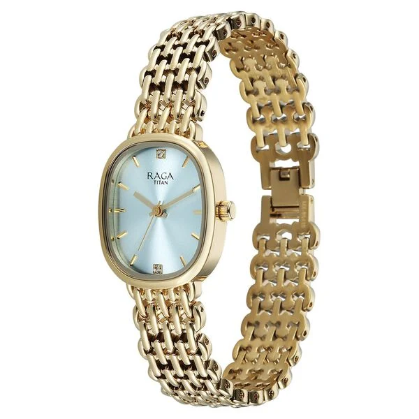 Titan Raga Spotlight Quartz Analog Blue Dial Golden Metal Strap Watch For Women
