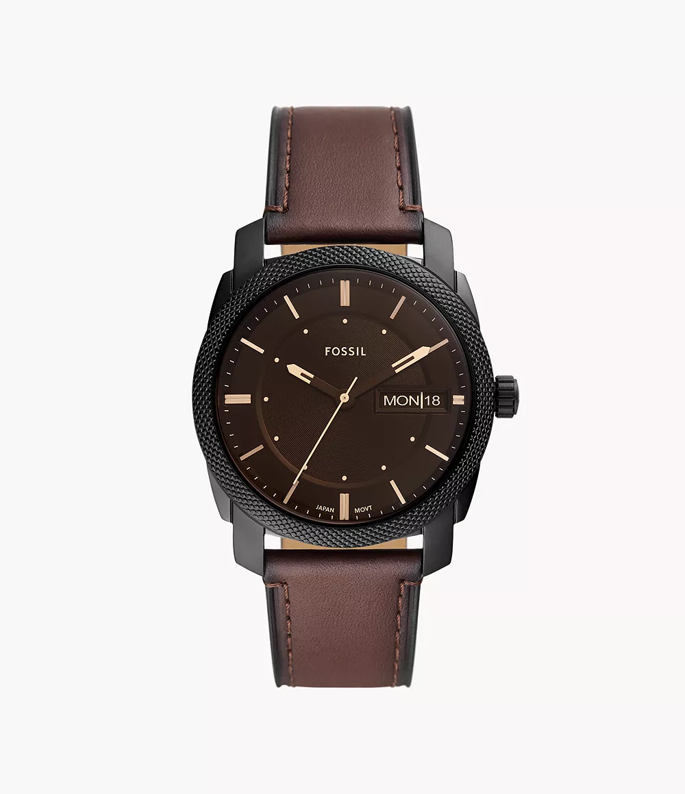 Machine Three-Hand Date Brown Leather Watch