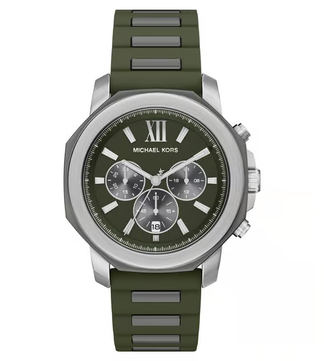 Prescott 44 mm Green Dial Silicone Chronograph Watch For Men