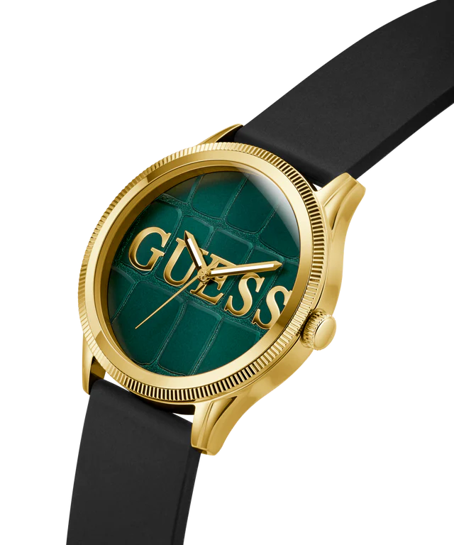 GUESS Mens Black Gold Tone Analog Watch