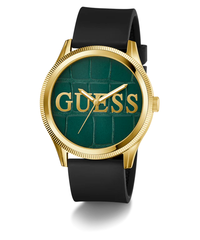 GUESS Mens Black Gold Tone Analog Watch