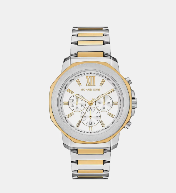 Michael Kors Oversized Prescott Men Quartz Silver Dial Chronograph Stainless Steel Watch