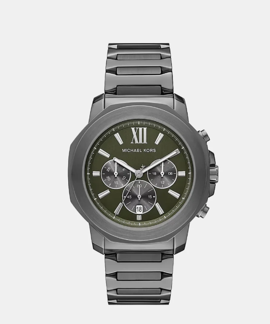 Michael Kors Oversized Prescott Men Quartz Grey Dial Chronograph Stainless Steel Watch