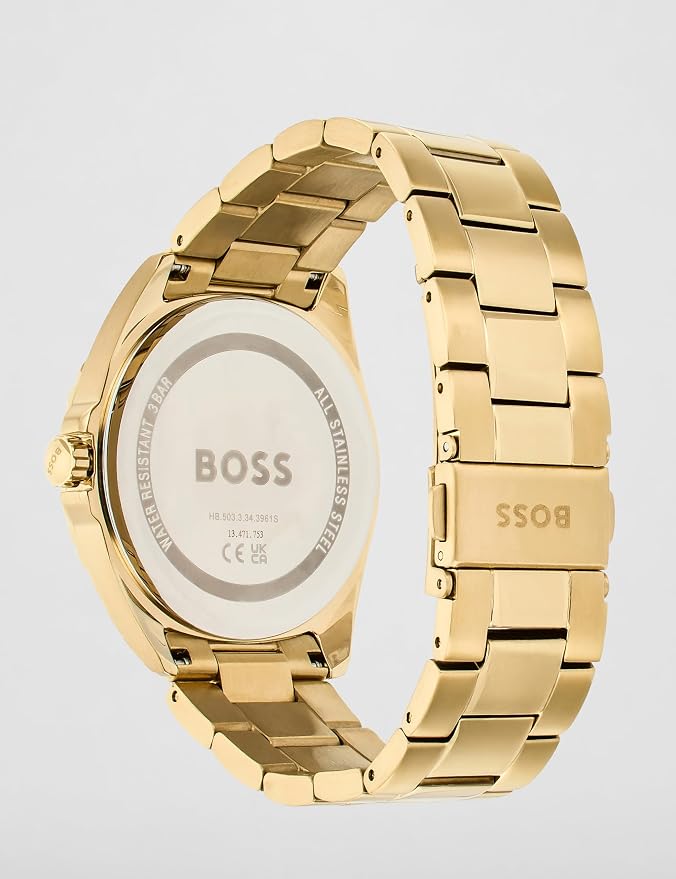 BOSS Atea Qtz Multifunction Green Round Dial Women's Watch|Ionic Plated Thin Gold Steel Material|Gold Color Band