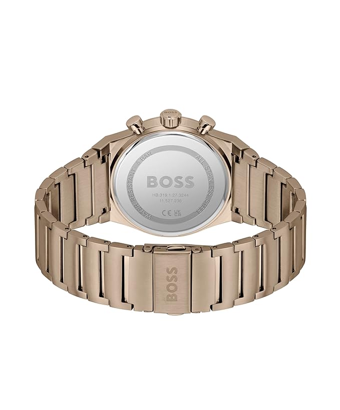 BOSS Candor Chrono Qtz Fashion Chrono Olive Green Round Dial Men's Watch|Ionic Plated Beige Gold Steel Material|Gold Color Band