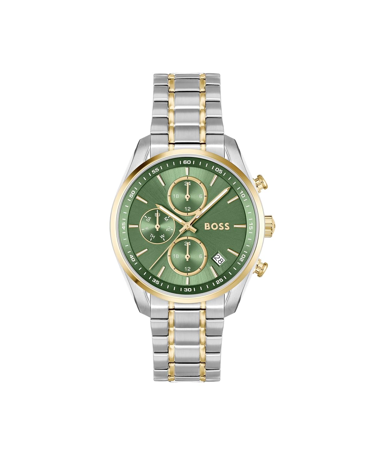 BOSS Grand Tour Ladies Qtz Chrono Green Round Dial Women's Watch|Two Tone Stainless Steel Material|Silver Color Band