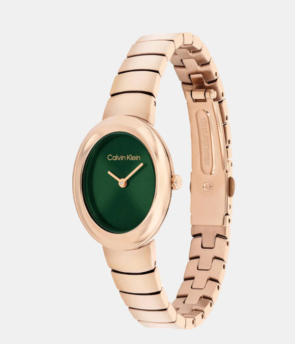 Twisted Bezel Women Quartz Green Dial Analog Stainless Steel Watch