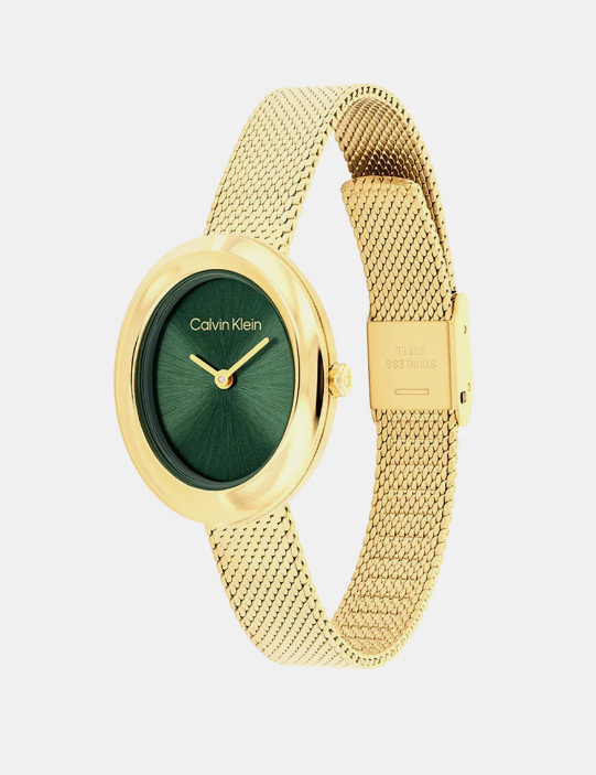 Twisted Bezel Women Quartz Green Dial Analog Stainless Steel Watch