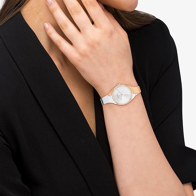 Calvin Klein Charming Qtz Basic Slim Silver White Special Dial Women's Watch|Two Tone Stainless Steel Material|Silver Color Band