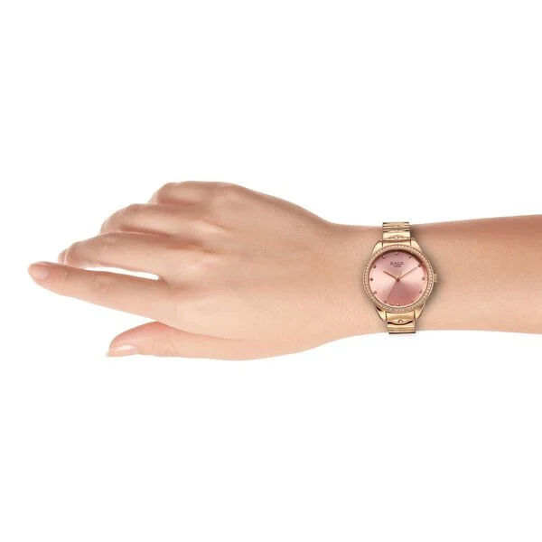 Titan Raga Showstopper Quartz Analog Pink Round Dial Rose Gold Metal Strap Watch For Women