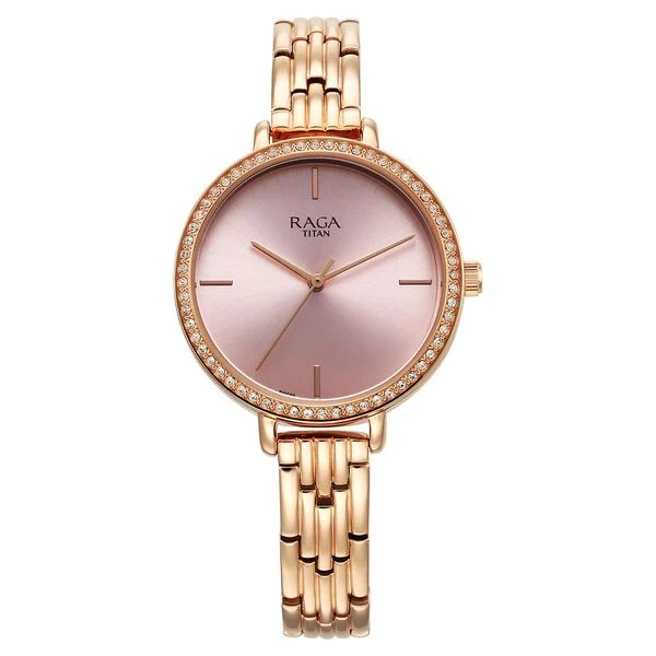 Titan Raga Showstopper Quartz Analog Pink Dial Metal Strap Watch for Women