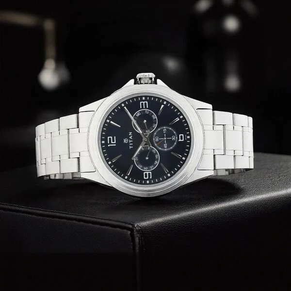 Titan Blue Dial Quartz Multifunction Stainless Steel Strap watch for Men