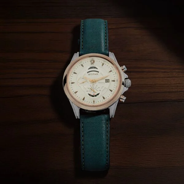 Titan Maritime White Dial Chronograph Leather Strap Watch for Men