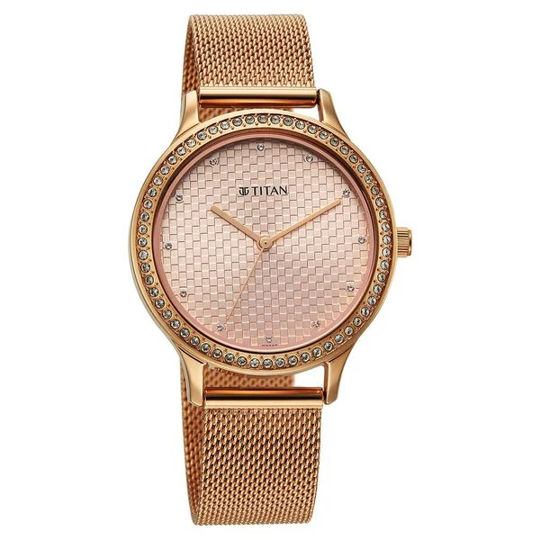 Titan Purple Superheads Quartz Analog Rose Gold Dial Rose Gold Stainless Steel Strap Watch For Women