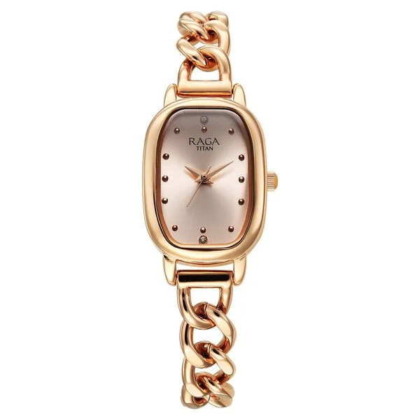 Titan Raga Showstopper Quartz Analog Rose Gold Dial Metal Strap Watch For Women