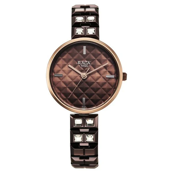 Titan Raga Contempore Quartz Analog Brown Dial Metal Strap Watch For Women