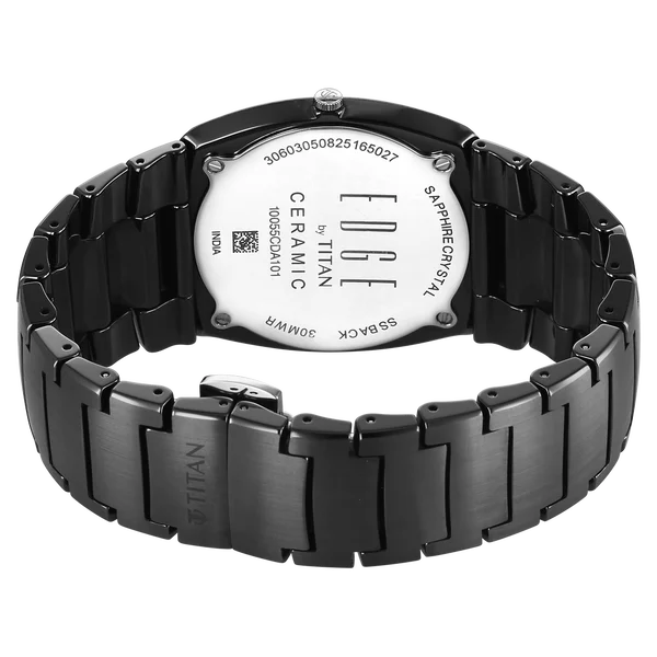 Titan Edge Fumage Quartz Analog Black Dial Black Ceramic Strap Watch For Men