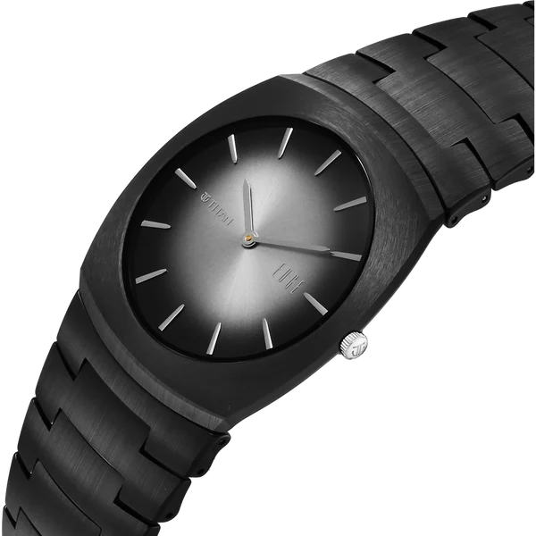 Titan Edge Fumage Quartz Analog Black Dial Black Ceramic Strap Watch For Men