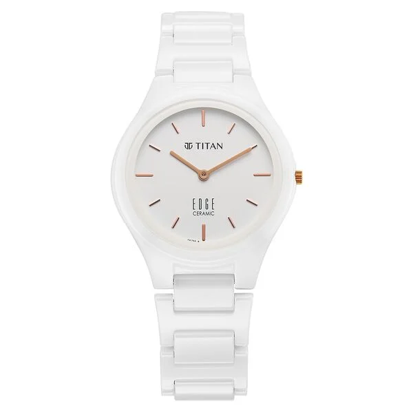 Titan Edge Ceramic Quartz in Arctic White Dial Watch for Women