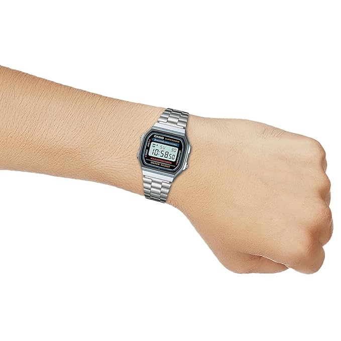 Casio Unisex Vintage A168WA-1WDF Black Digital Dial Silver Stainless Steel Band