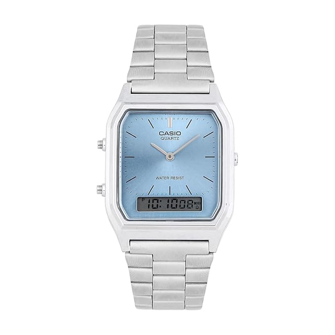 Casio Unisex Vintage AQ-230A-2A1MQYDF Blue Analog-Digital Dial Silver Stainless Steel Band